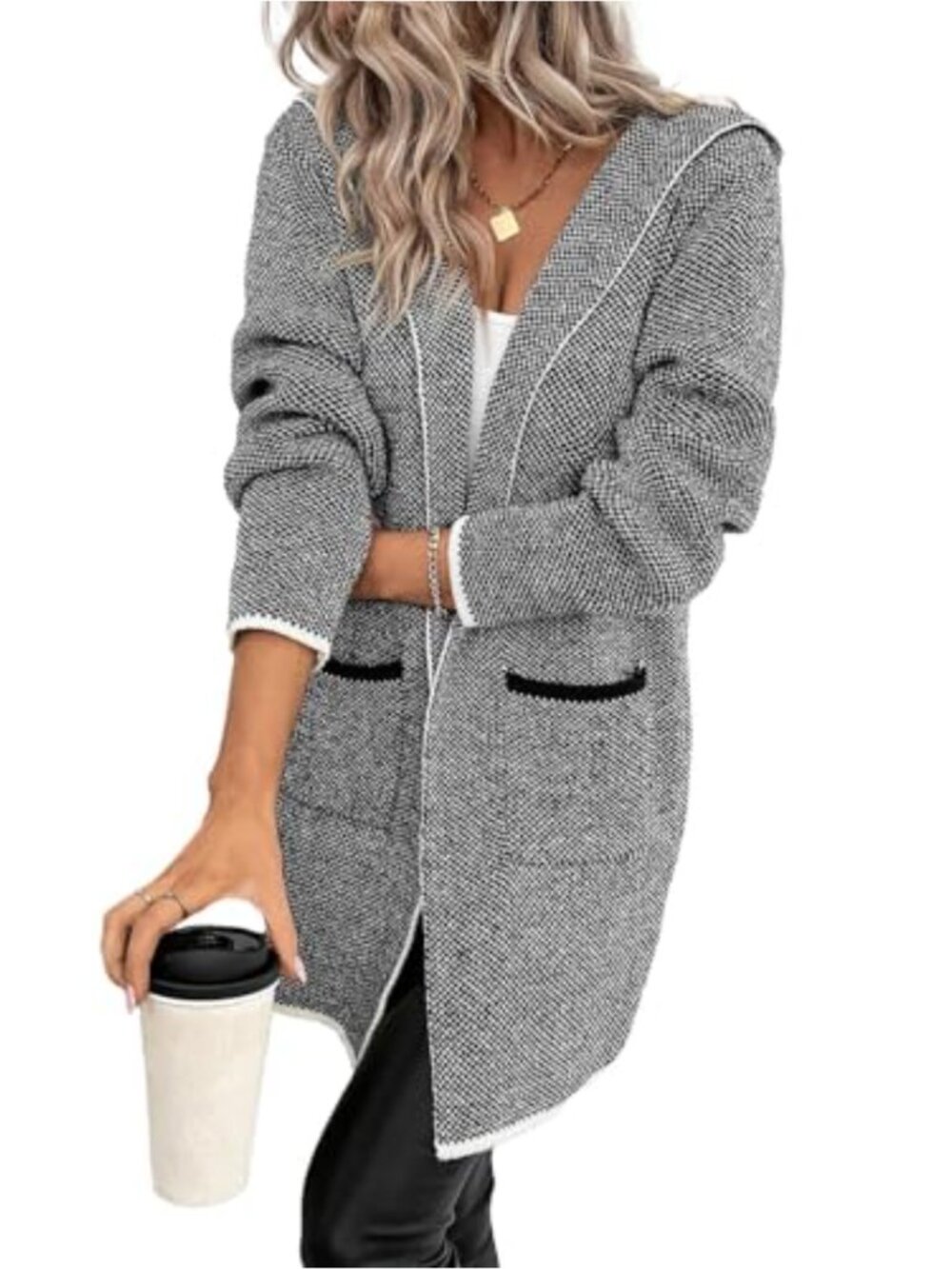 Long Sleeve Open Front Chunky Knit Hooded Cardigan Sweater Coat
